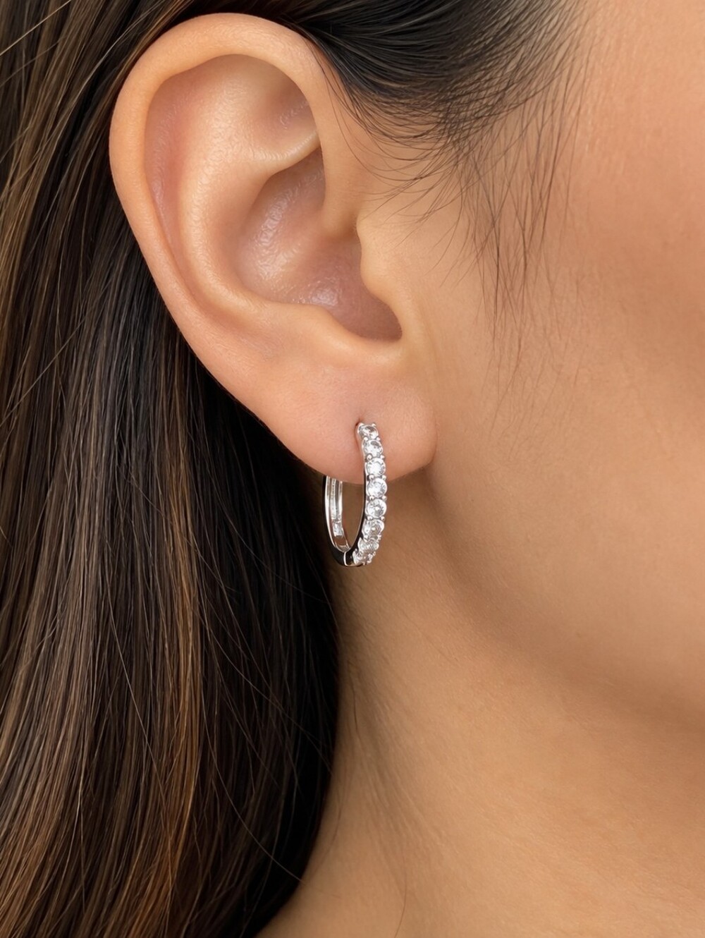 s925 sterling silver 14mm clear stone pavé hoop earrings